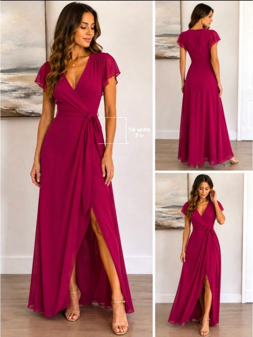 New York and Company Eva Mendes Dress Sz L Magenta Wrap Maxi